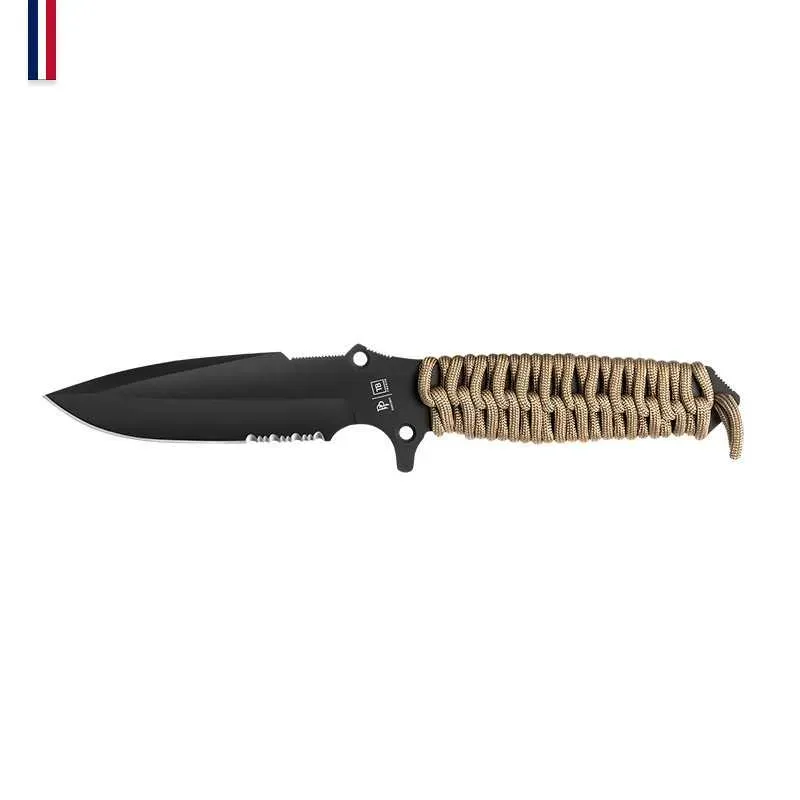 COUTEAU MARAUDEUR PARACORD 550 COYOTE BROWN SERRATION + ETUI