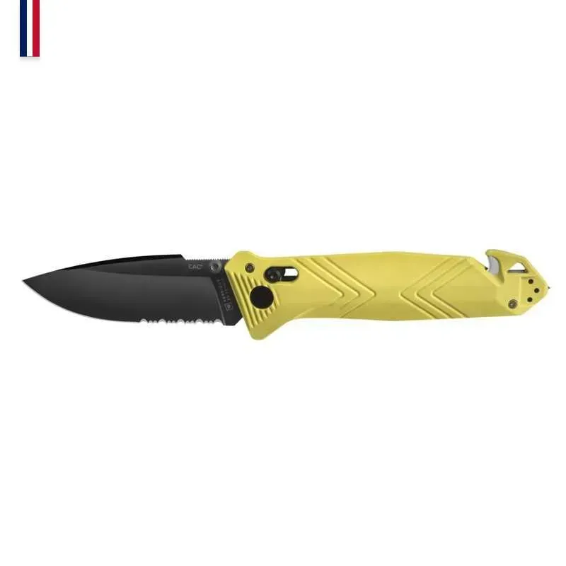 COUTEAU CAC SERRATION MANCHE PA6 FV JAUNE FLUO EN BOITE TECHNIQUE