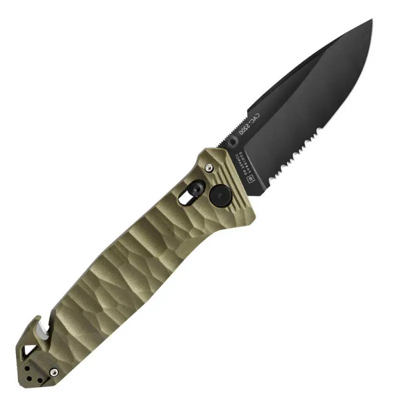 COUTEAU S200 SERRATION MANCHE PA6 FV KAKI EN BOITE TECHNIQUE