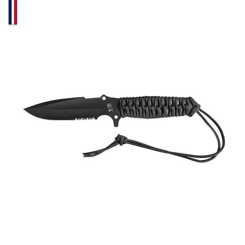 COUTEAU MARAUDEUR PARACORDE 550 NOIR SERRATION + ETUI KIDEX